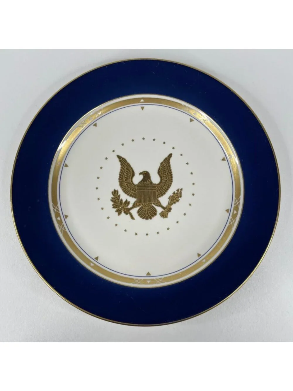 Homer Laughlin Presidential Dinner Plate, Gold Eagle from 1990, Some Scratches